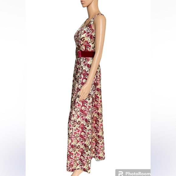 Vintage Gino Charles Brocade Metallic Maxi Dress with Velvet Belt XS Small - Picture 9 of 16